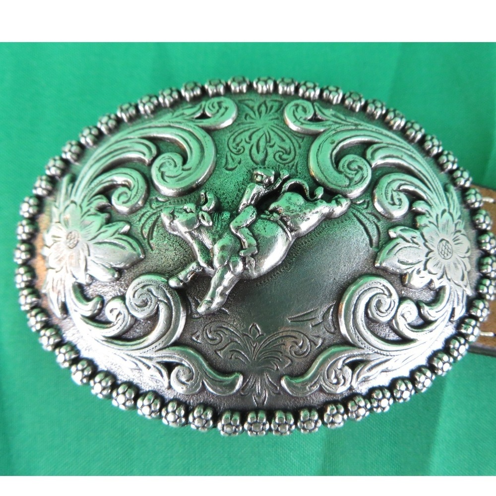 Nocona Womens Brown Leather Western 24" Belt & Silver Bull Rider Buckle N4421844 - Picture 9 of 9